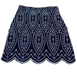 Loft Black Embroidered Scalloped Hem Skirt Whimsigoth Renaissance Gothic Cotton